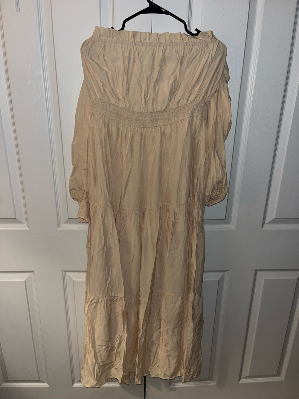 Off-Shoulder Cream Tiered Maxi Dress